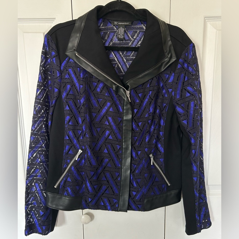 Women’s INC International Concepts Faux Leather Geometric Lace Jacket Large